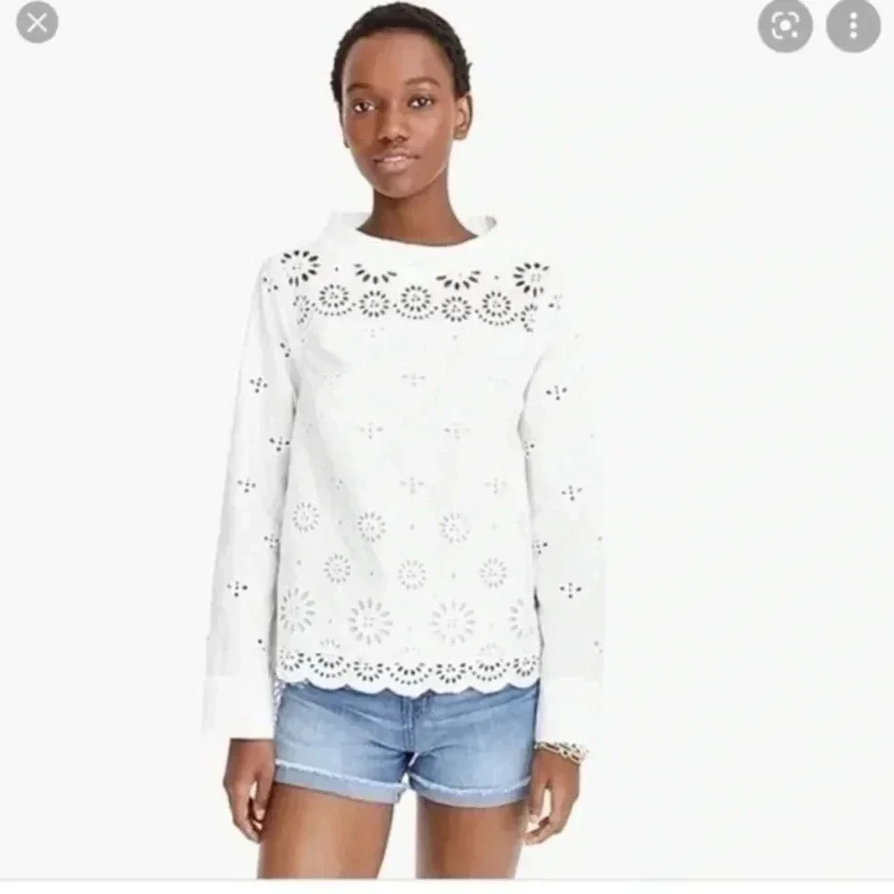 J. Crew Boho Chic Cotton Eyelet Crochet Bohemian Vibes Long Sleeve Blouse Size 0